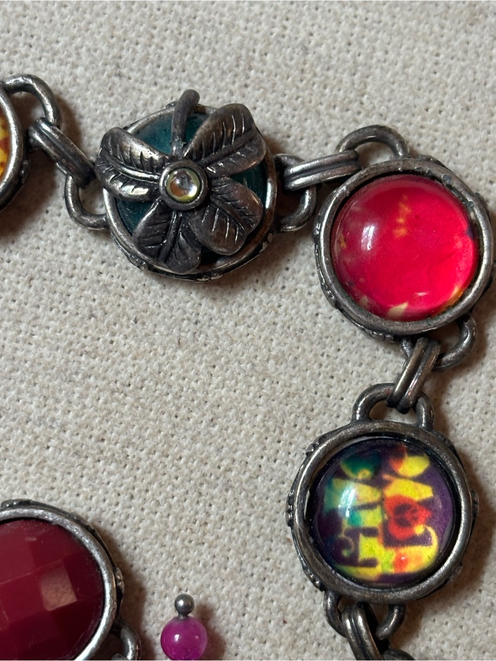 Luck Brand Clasp Round Silver Glass Mixed Media & Floral Links - Picture 6 of 13